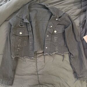 Distressed Black Denim Jacket